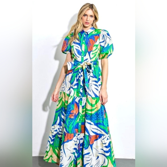 Flying Tomato Dresses & Skirts - Flying Tomato Vibrant Leaf Print Maxi Dress 100% Cotton Size Large.